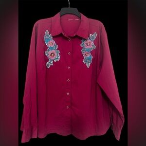 Johnny Was Women's Cowgirl Floral Embroidered Button-Up Top